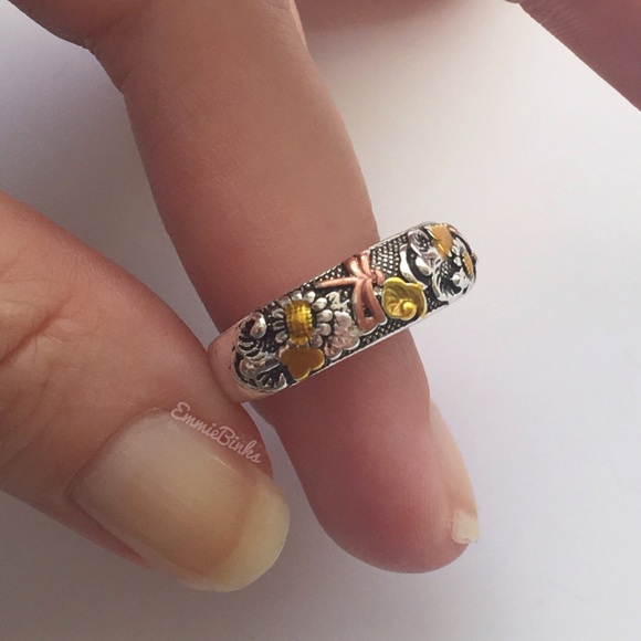 💥3for$28 New Vintage Style Aged Dragonfly Floral Mixed Metal Band Ring - Picture 10 of 14